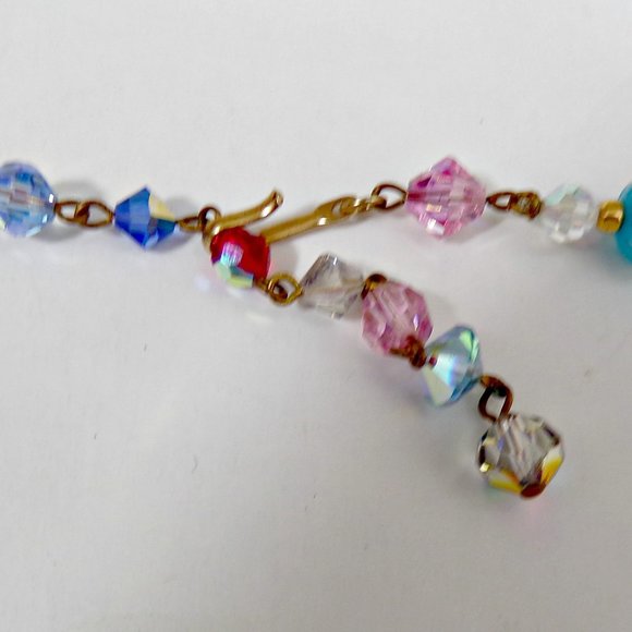 AB Crystals Pink Blue Petals Rhinestone Necklace - Picture 2 of 5